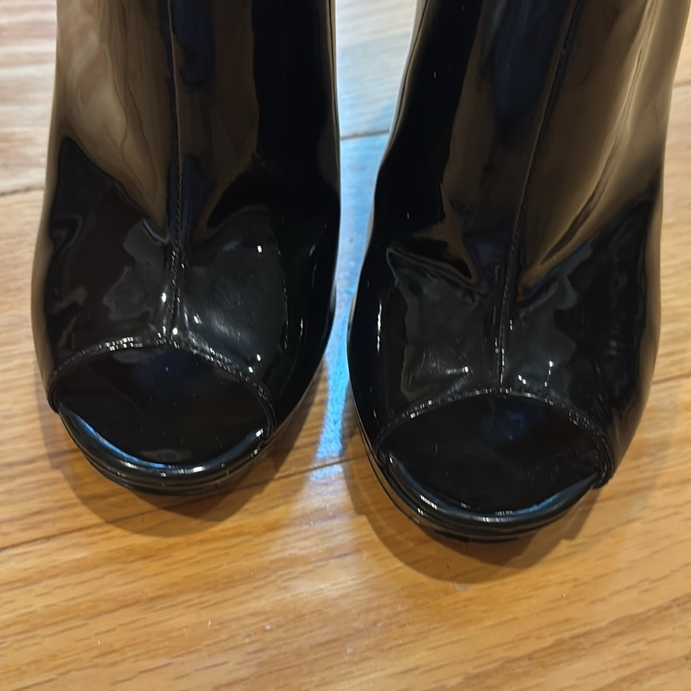 JIMMY CHOO black patent peep toe leather heels shoes booties - Picture 7 of 15